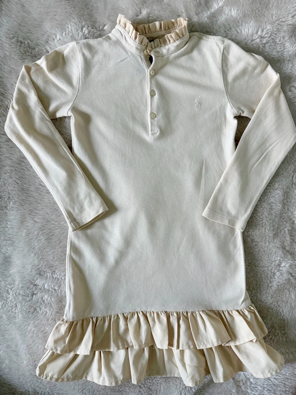 Ralph Lauren Ivory Cream Long-Sleeve Ruffled Bottom Dress